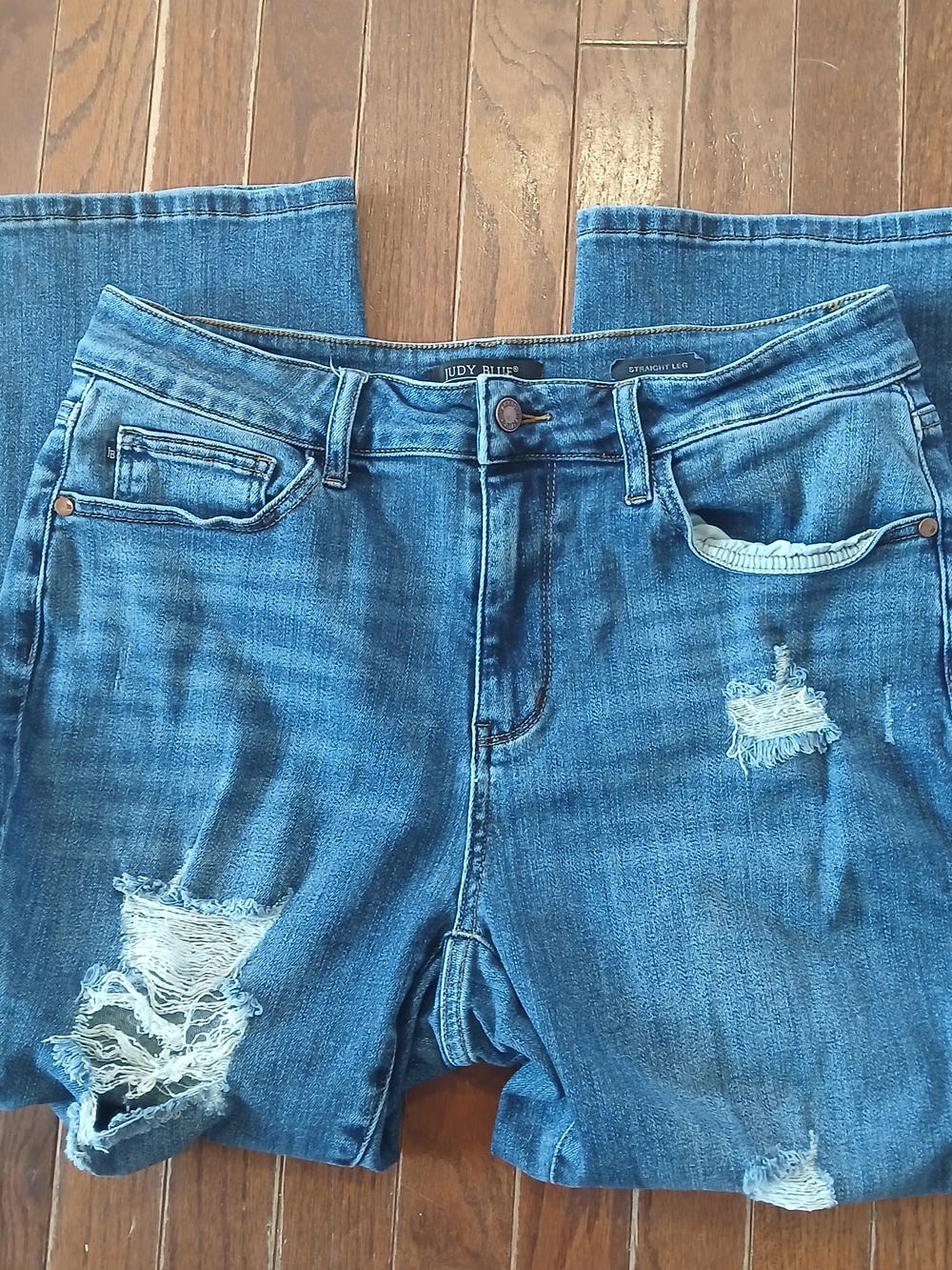 Judy  Blue Straight Leg Distressed Stretchy Denim Blue Jeans Sz 16 W